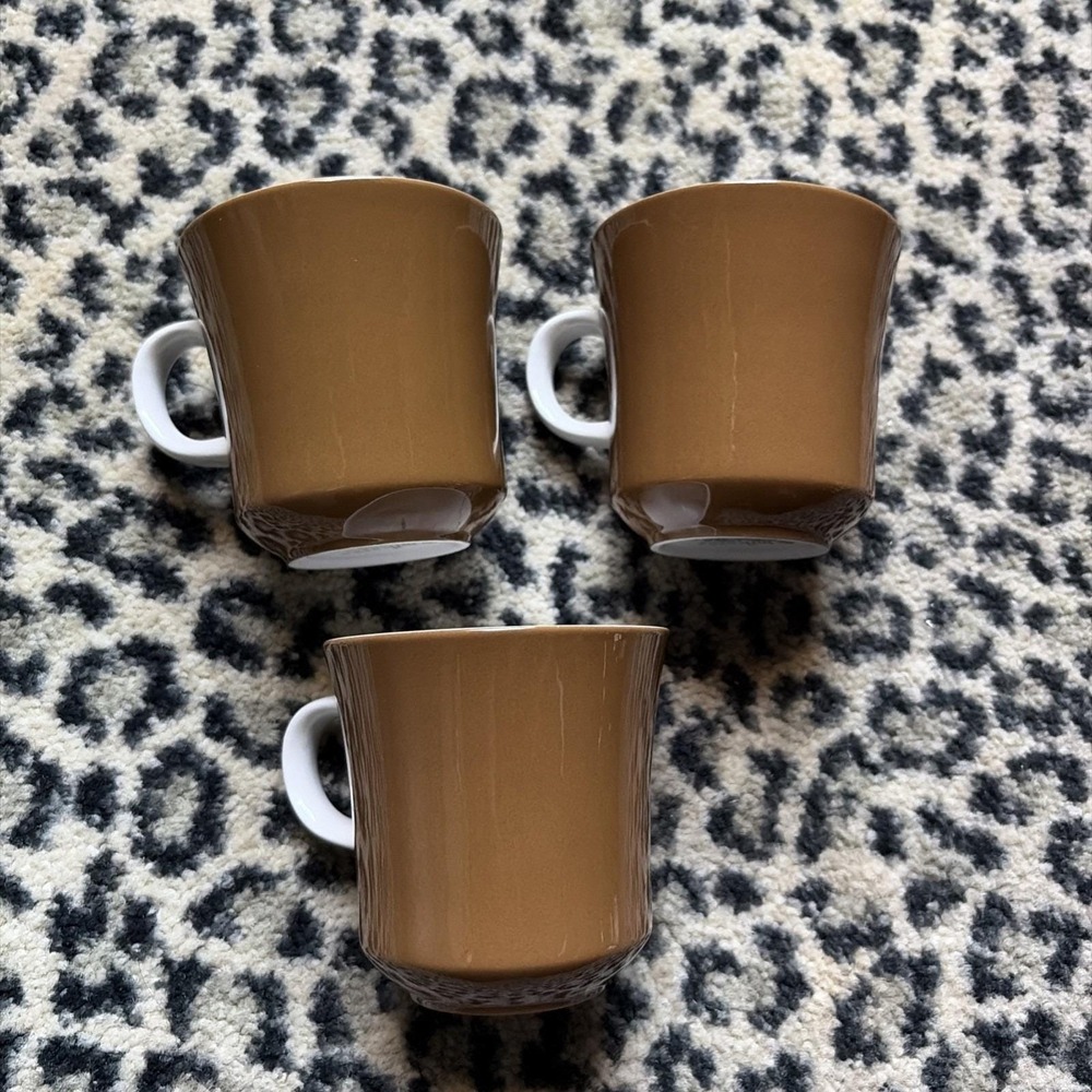 Vtg‎ MIKASA Cera Stone Coffee Tea Mug Cups D1800- JAPAN (Lot Of 3) White/Brown